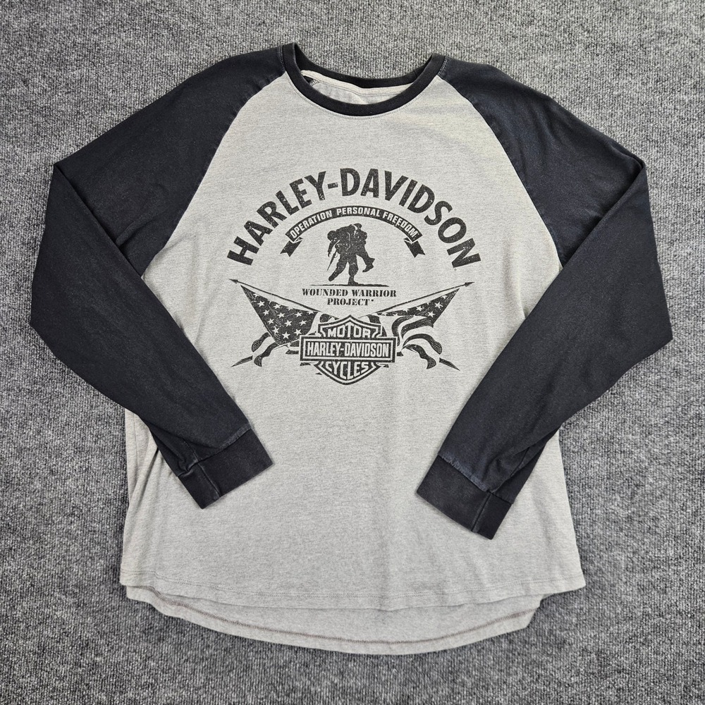 Harley-Davidson Wounded Warrior Project T-Shirt Men's 2XL Raglan Tee Gray Black